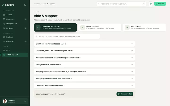 Aide & support : questions fréquentes et tickets